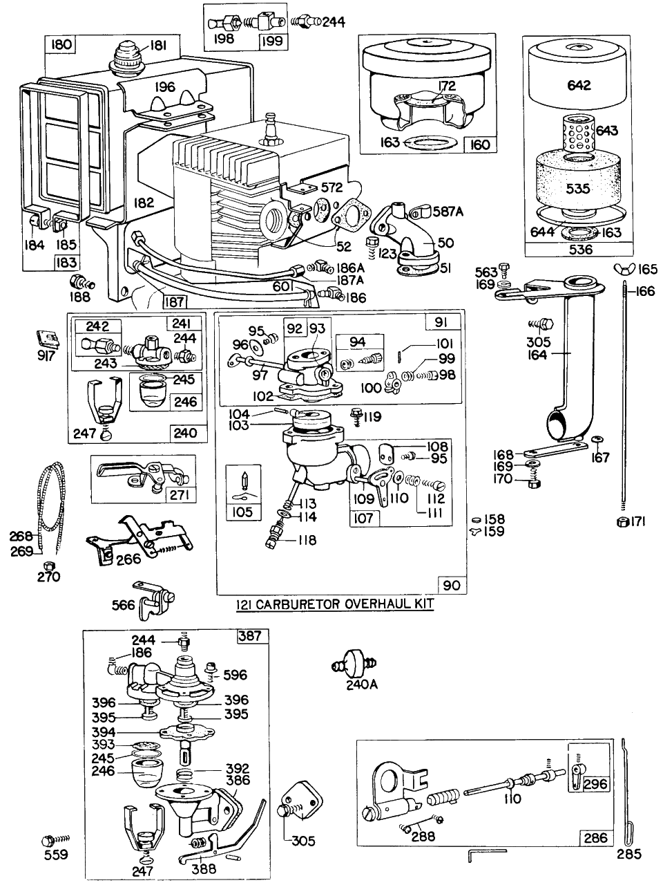 Carb,fueltank,a/C,electrical Diagram and Parts List for 233451-0304-XX  Briggs and Stratton Engine